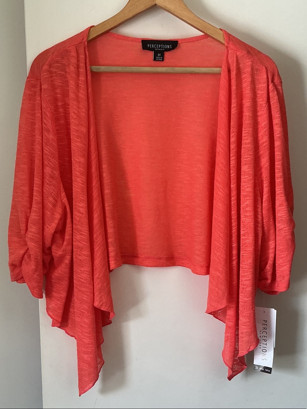 Perceptions Women's Coral Open-Front Draped Cardigan Sweater